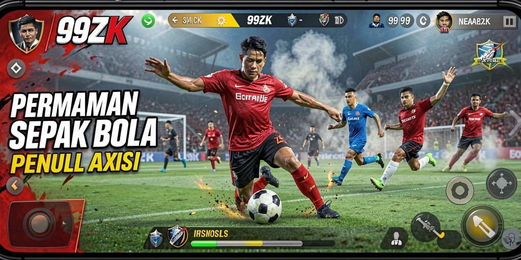 Tampilan gameplay 99ZK yang mendebarkan di lapangan sepak bola.