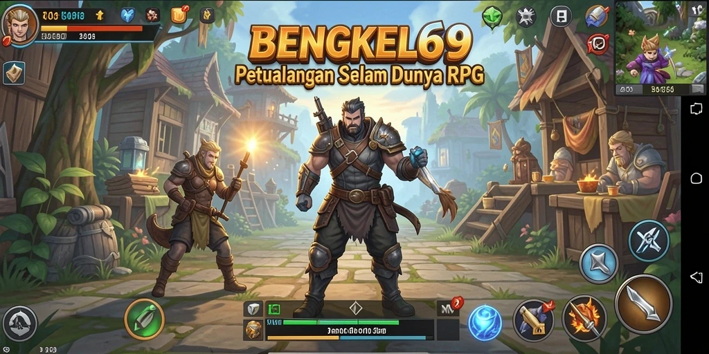 Screenshot gameplay BENGKEL69 yang menunjukkan pertarungan seru antar karakter RPG.