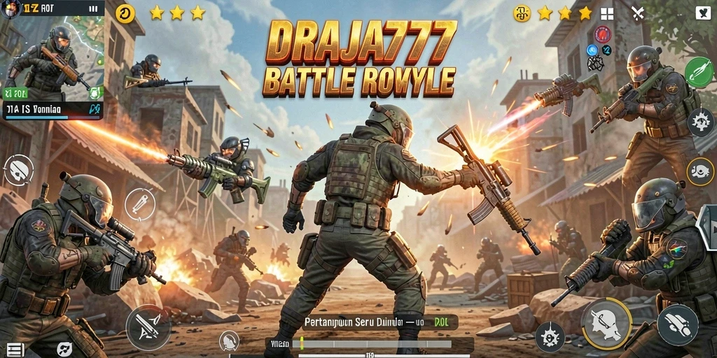 Tampilan aksi mendebarkan dalam <strong>DRAJA777</strong> saat pertempuran Battle Royale.