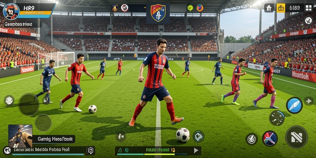 Screenshot H89 menampilkan aksi seru di lapangan sepak bola.