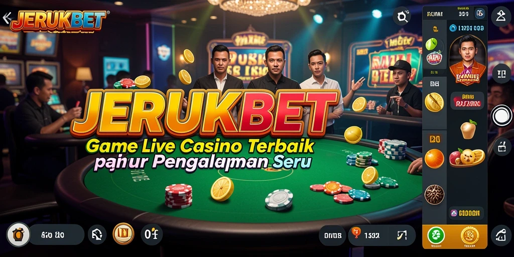 Screenshot gameplay JERUKBET menampilkan dealer langsung dan suasana kasino yang menegangkan.