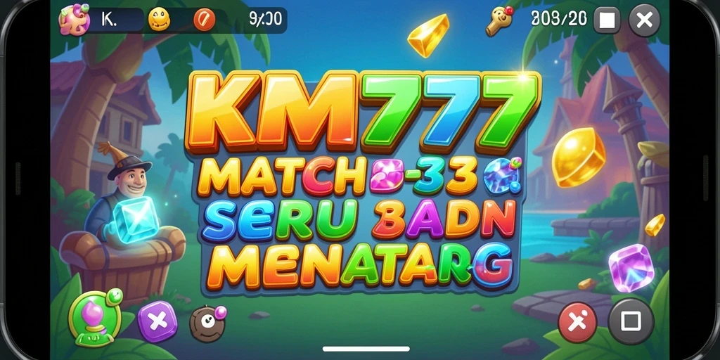 Tampilan gameplay Match-3 yang menarik dan penuh warna.