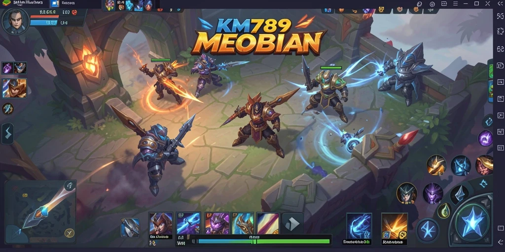 Screenshot utama menampilkan aksi pertempuran seru dalam game MOBA.