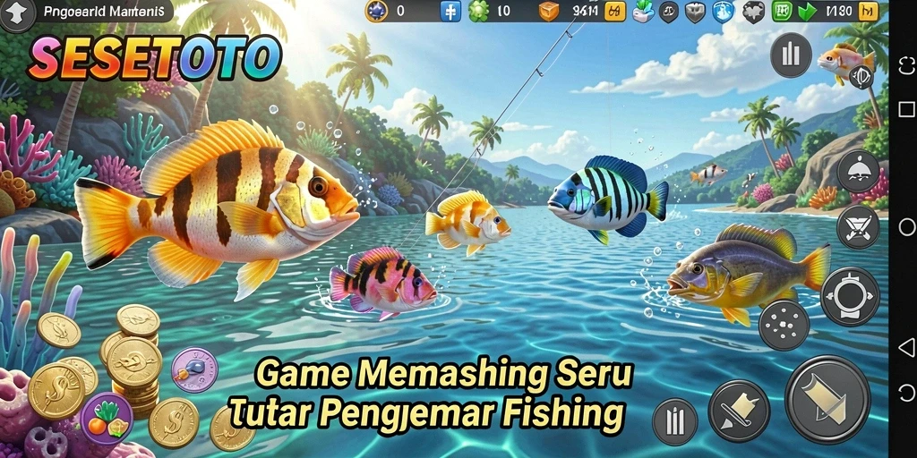 Screenshot gameplay SESETOTO menunjukkan aksi memancing yang menarik.
