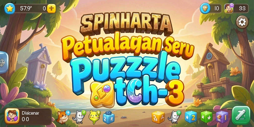 Tampilan gameplay SPINHARTA yang penuh warna dan seru.