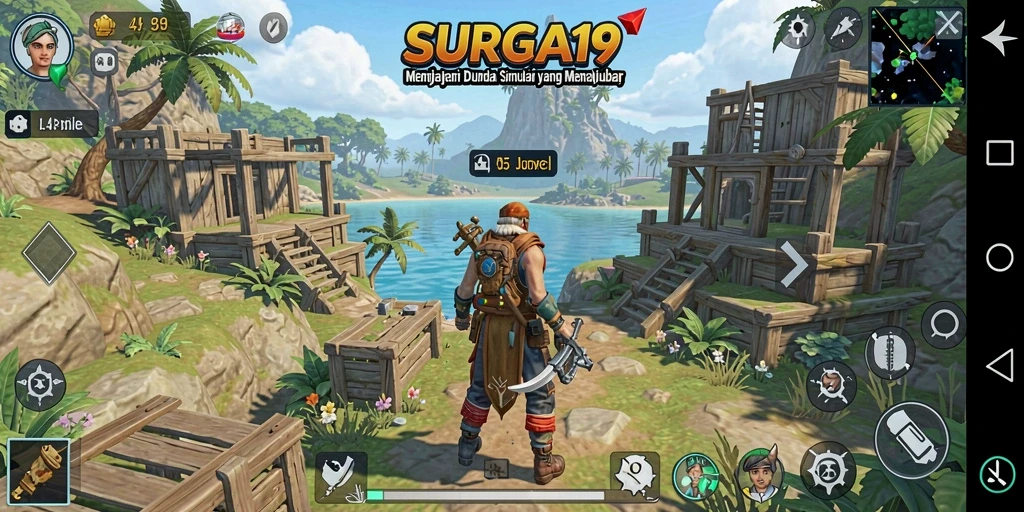 Screenshot utama SURGA19 menampilkan aksi gameplay simulasi yang mendalam.