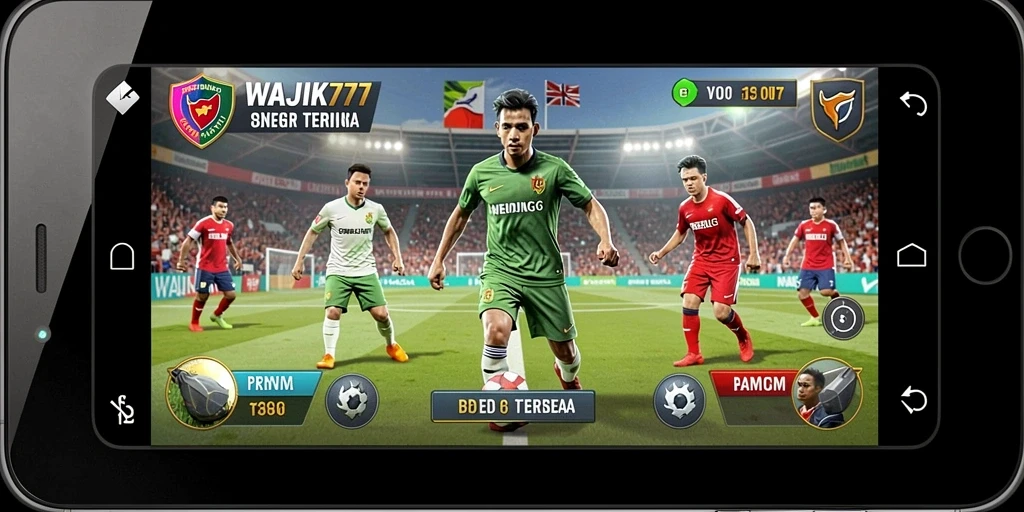 Tampilan gameplay menegangkan dalam pertandingan sepak bola yang seru.