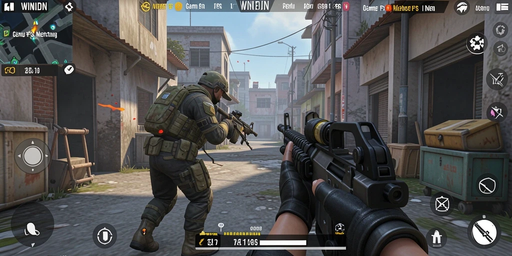 Screenshot gameplay terbaru WINIDN menampilkan aksi tembak-tembakan yang memukau.