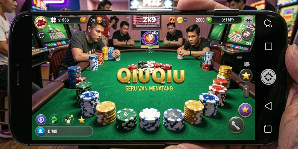 Tangkapan layar utama ZK9 menampilkan aksi bermain QiuQiu yang seru.
